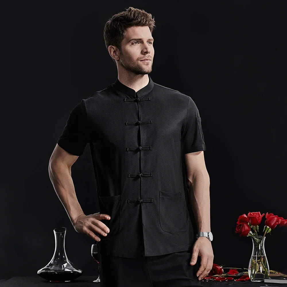 Breathable Unisex Chef Jacket Cotton Linen Restaurant Work Uniform Cooker Tee Tops Kitchen Baker Jacket Cook Waiter Work Wear