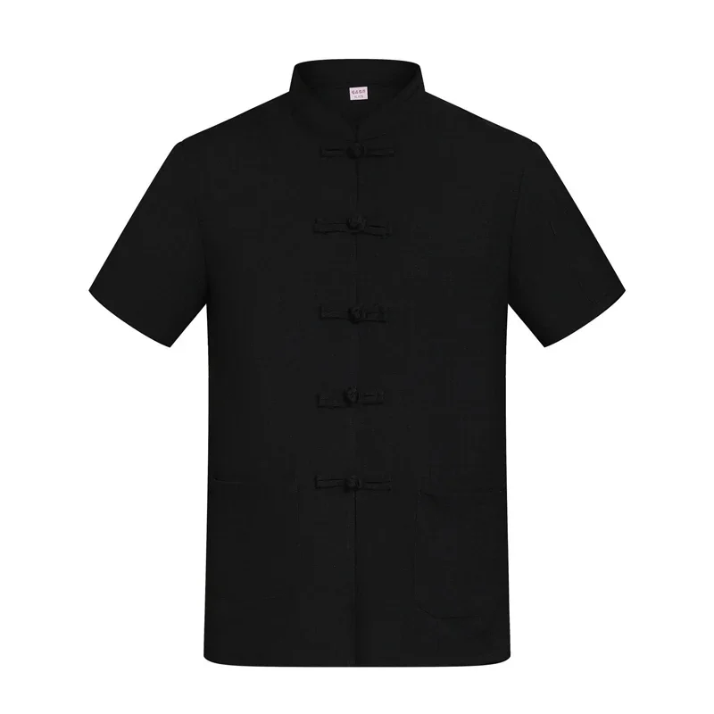 Breathable Unisex Chef Jacket Cotton Linen Restaurant Work Uniform Cooker Tee Tops Kitchen Baker Jacket Cook Waiter Work Wear