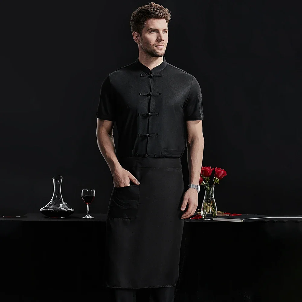 Breathable Unisex Chef Jacket Cotton Linen Restaurant Work Uniform Cooker Tee Tops Kitchen Baker Jacket Cook Waiter Work Wear