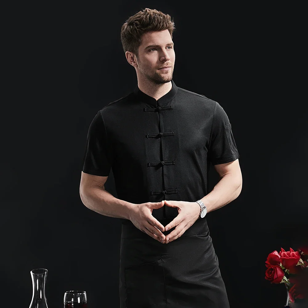 Breathable Unisex Chef Jacket Cotton Linen Restaurant Work Uniform Cooker Tee Tops Kitchen Baker Jacket Cook Waiter Work Wear