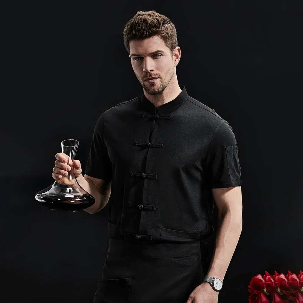 Breathable Unisex Chef Jacket Cotton Linen Restaurant Work Uniform Cooker Tee Tops Kitchen Baker Jacket Cook Waiter Work Wear