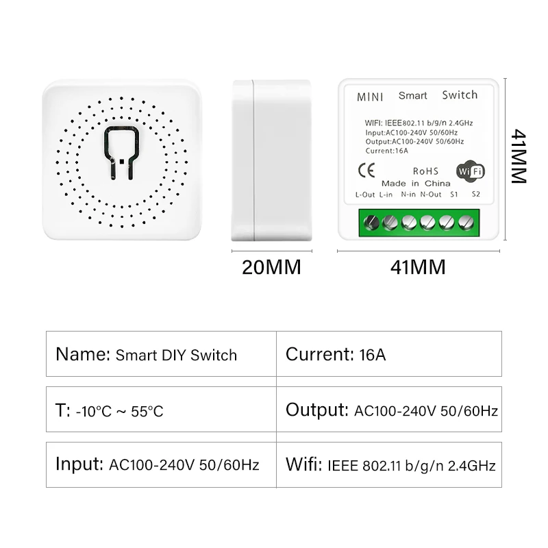 Tuya Smart WiFi Switch With Energy Monitor 16A 2-way Control Switch Mini Breaker Smart Life Control For Alexa Google Home Alice