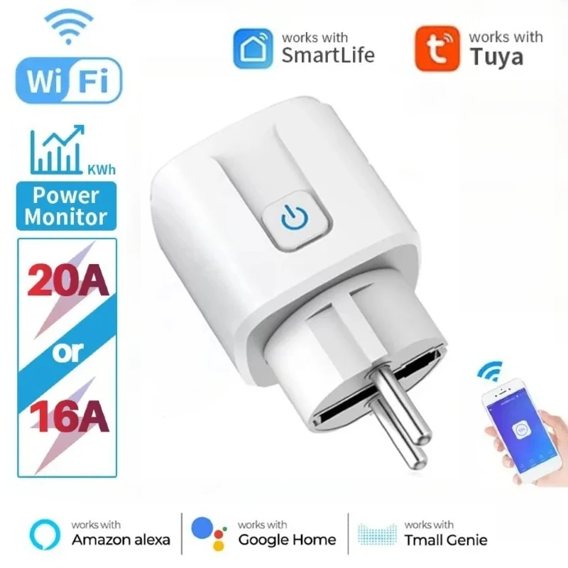 Tuya Wifi Smart Socket EU16A/20A Smart Plug With Power Monitoring Smart Life APP Remote Control Support Google Assistant Alex