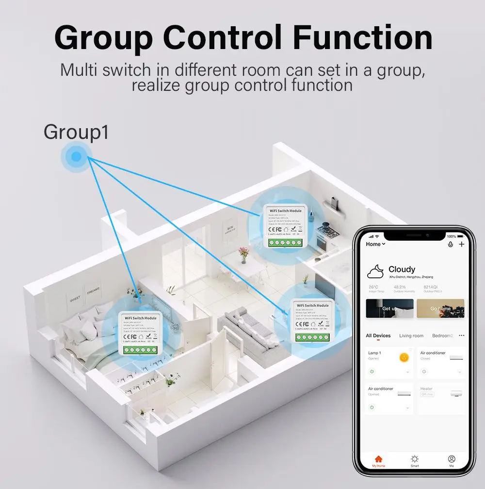 Smart Tuya WiFi Smart Switch Module 2/3/4 Gang 2-way Control Smart Home Relay Automation Breaker Works With Alexa Google Home