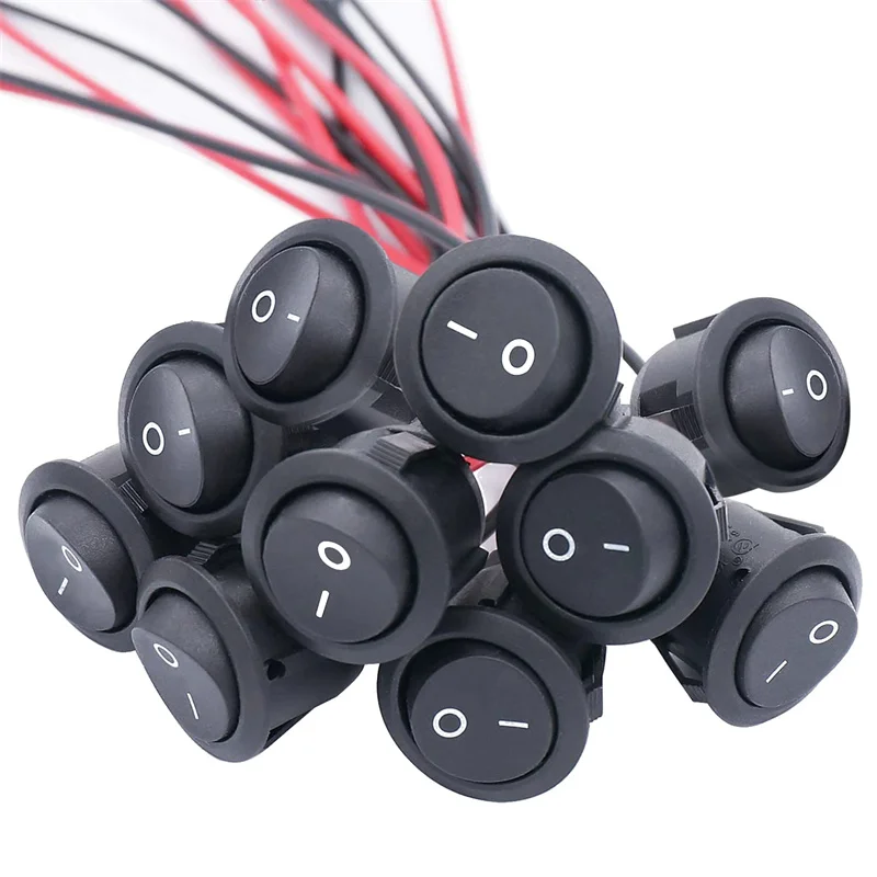 5/10Pcs Rocker Switch ON/Off SPST 2Pin Latching Toggle Switch Snap Boat Car Round Switches Pre-Wired 6A/250V 10A/125V AC
