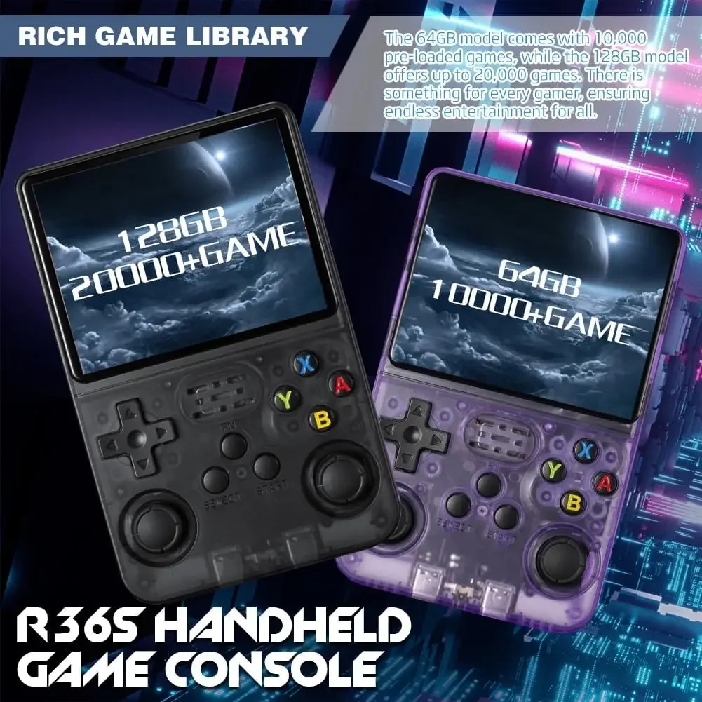 R36S Classic Retro Game Console with ARKOS System Video Games Single Card Portable Hand-held Gaming Console Kids Gift 3.5 Inch