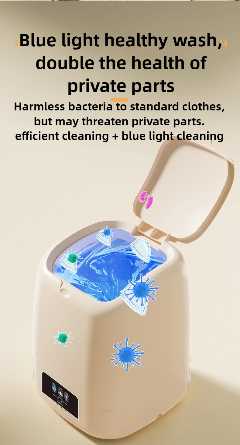 12L Portable Household Underwear Washing Machine Mini Small Intelligent Ultrasonic Washing Machine Blue Light Cleaning Dryer