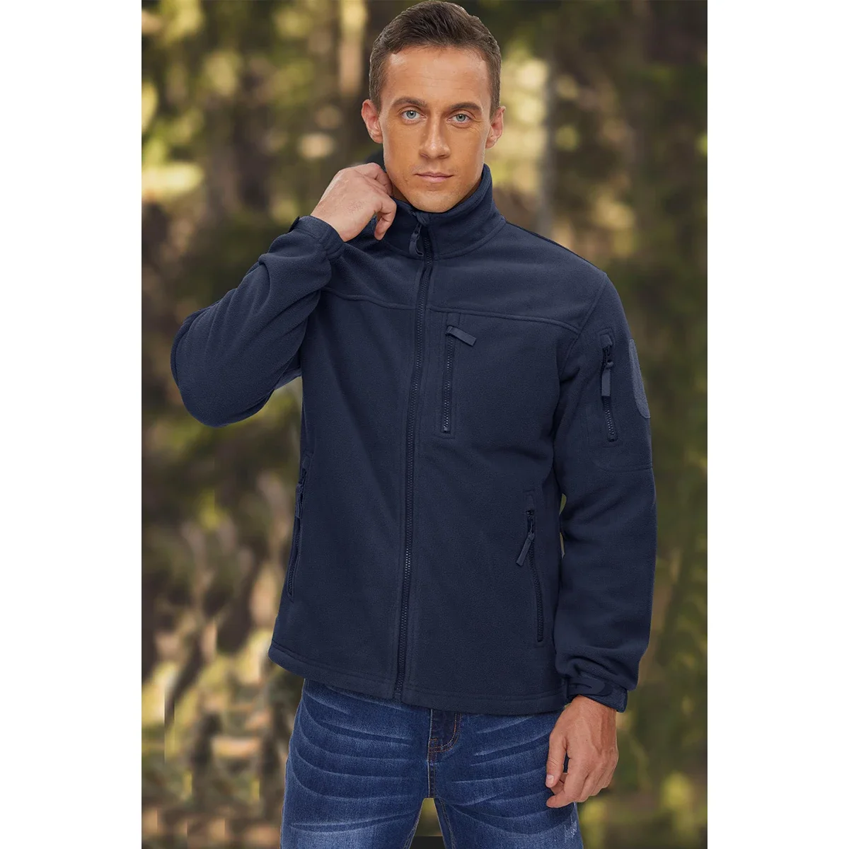 Men's Fleece Jacket Soft Warmth Windproof Full Zip Up Coat Multiple Zipper Pockets Hiking Working Outdoors Windbreaker