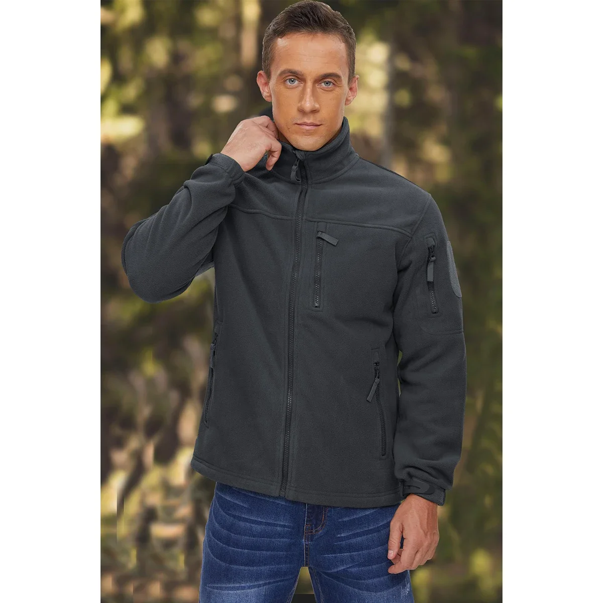Men's Fleece Jacket Soft Warmth Windproof Full Zip Up Coat Multiple Zipper Pockets Hiking Working Outdoors Windbreaker