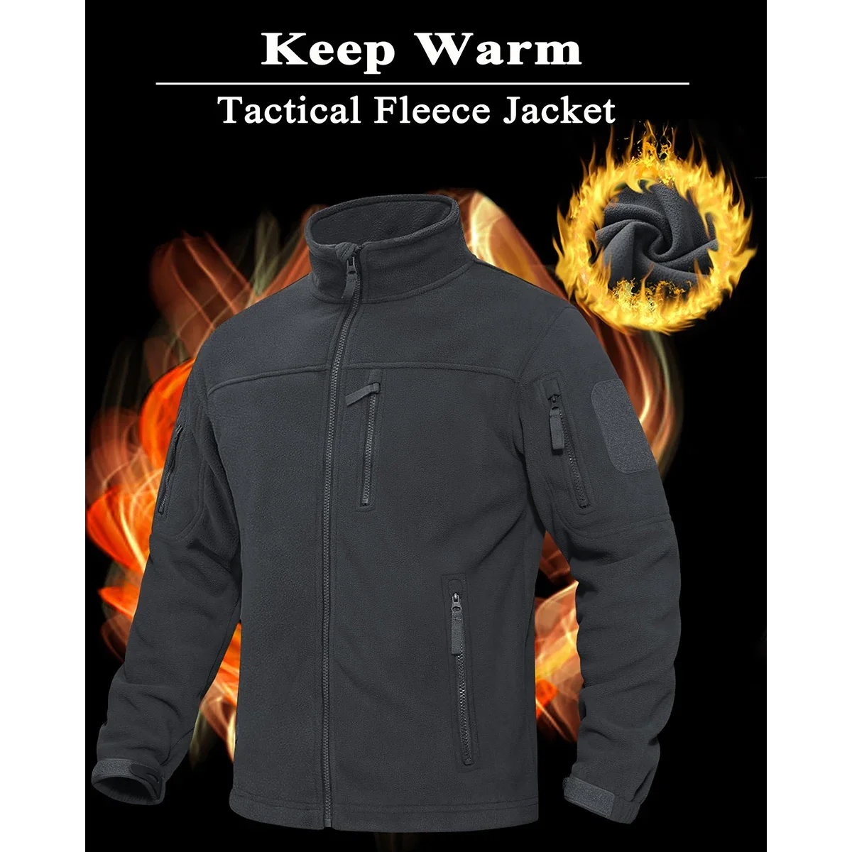 Men's Fleece Jacket Soft Warmth Windproof Full Zip Up Coat Multiple Zipper Pockets Hiking Working Outdoors Windbreaker
