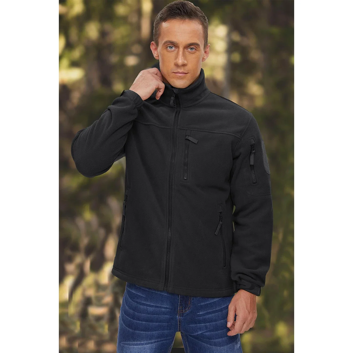 Men's Fleece Jacket Soft Warmth Windproof Full Zip Up Coat Multiple Zipper Pockets Hiking Working Outdoors Windbreaker