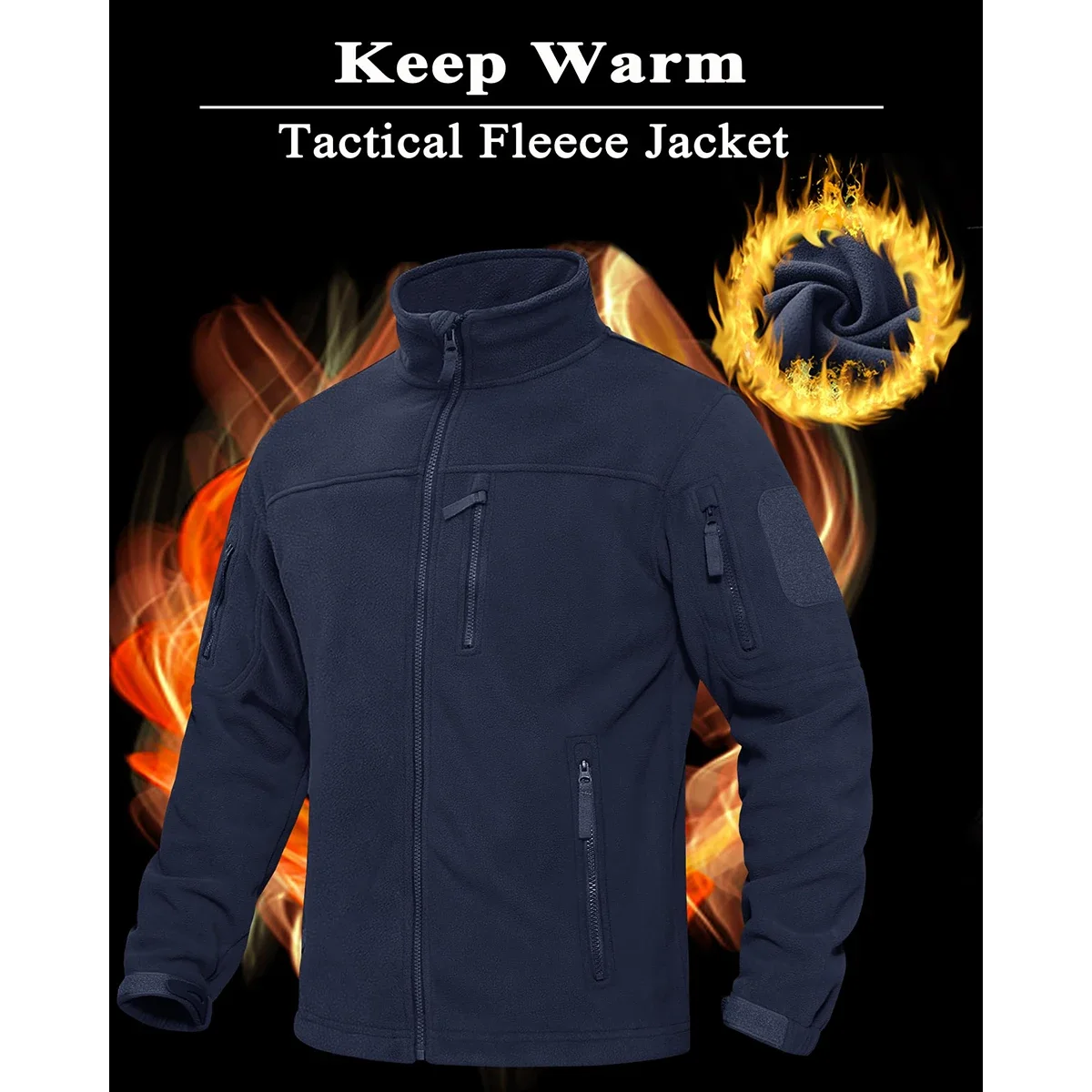 Men's Fleece Jacket Soft Warmth Windproof Full Zip Up Coat Multiple Zipper Pockets Hiking Working Outdoors Windbreaker