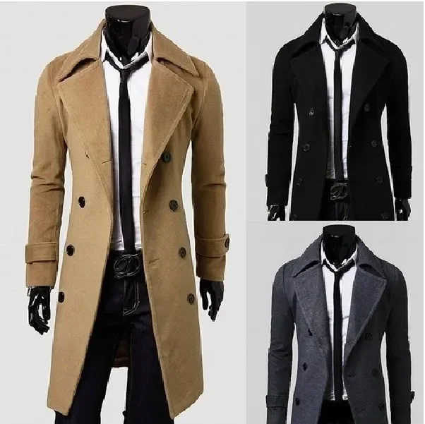 Fashionable Men's Windbreaker for Autumn and Winter, Korean Style New Style, Long-sleeved, Solid Color, Lapel, Slit Coat Jacket.