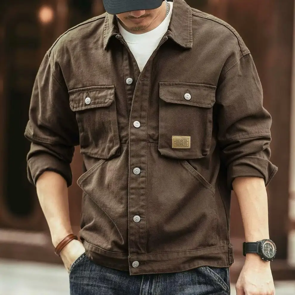 2024 Spring and Autumn Fashion Trend Solid Color Cargo Jacket Men's Casual Loose Comfortable High Quality Plus-Size Denim Coat