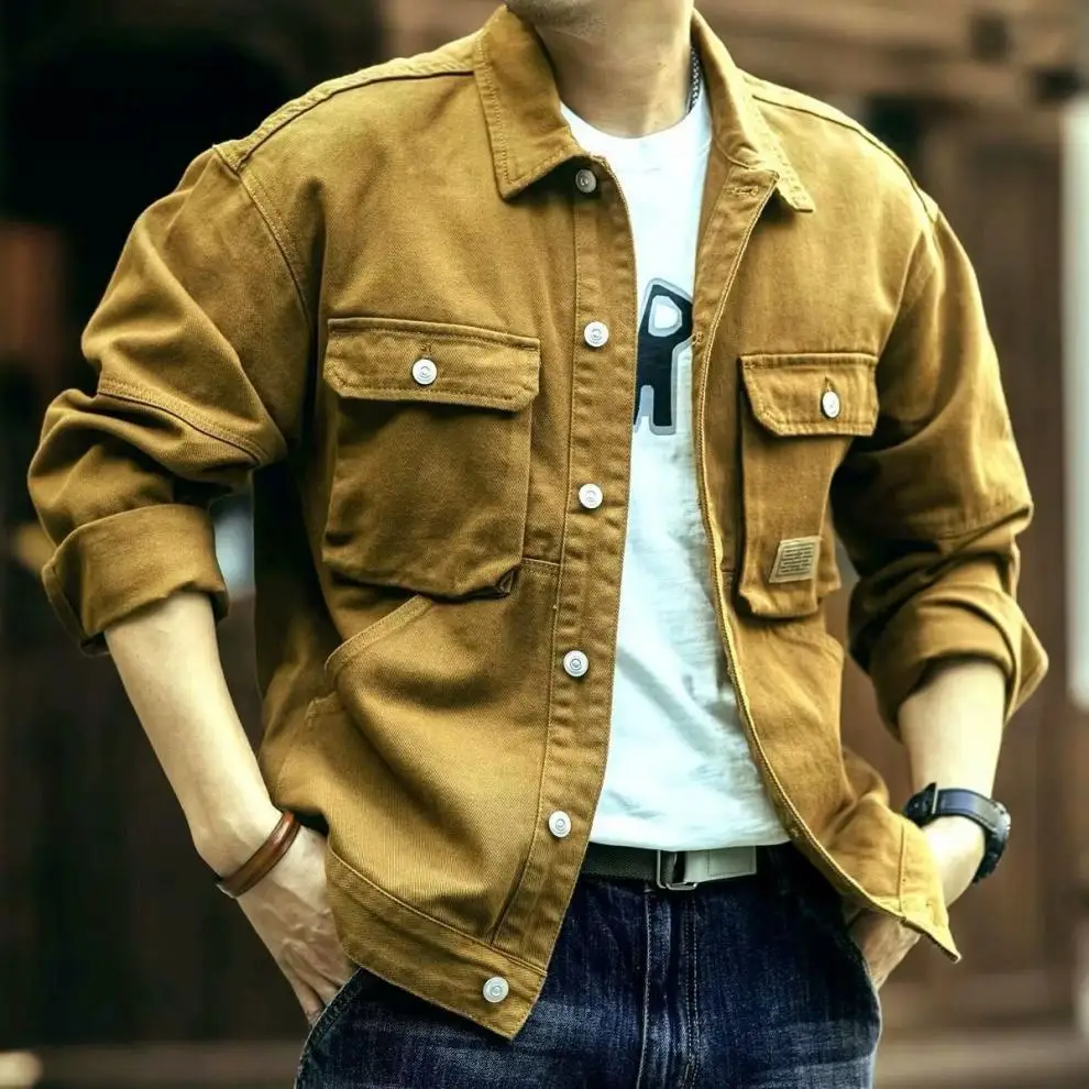 2024 Spring and Autumn Fashion Trend Solid Color Cargo Jacket Men's Casual Loose Comfortable High Quality Plus-Size Denim Coat