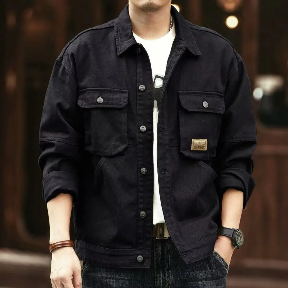 2024 Spring and Autumn Fashion Trend Solid Color Cargo Jacket Men's Casual Loose Comfortable High Quality Plus-Size Denim Coat