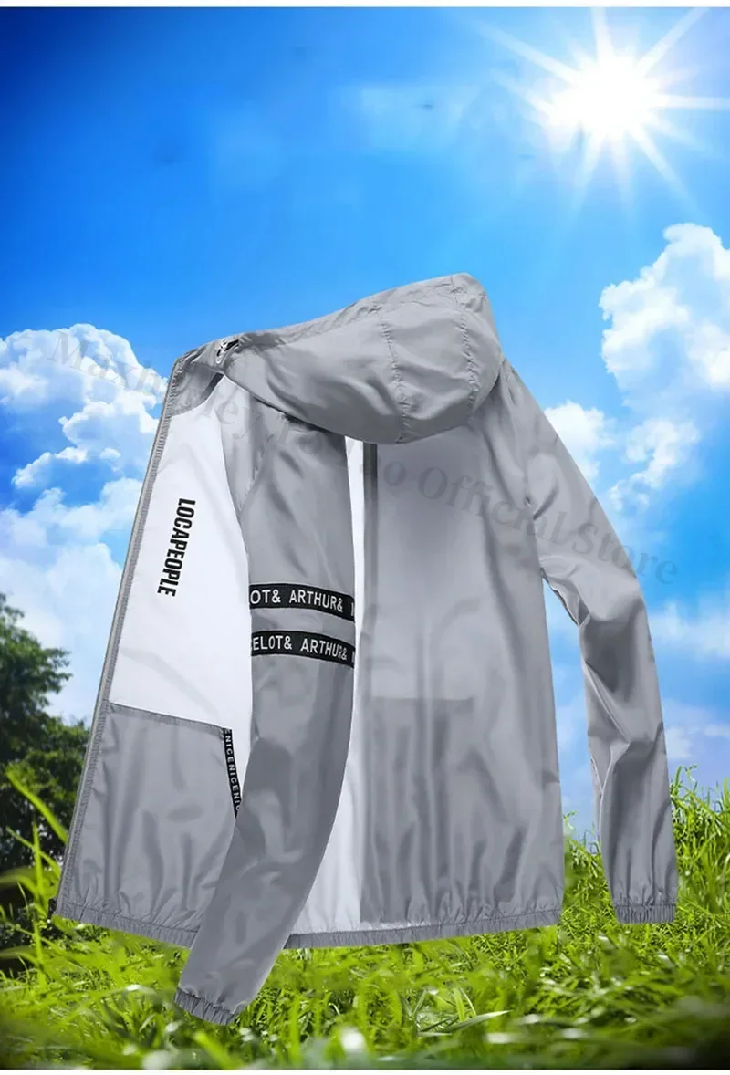 Summer Sun Protection Clothing Men's Casual Waterproof Quick-drying Bicycle Hooded Jacket Plus Size Hiking Thin Skin windbreaker