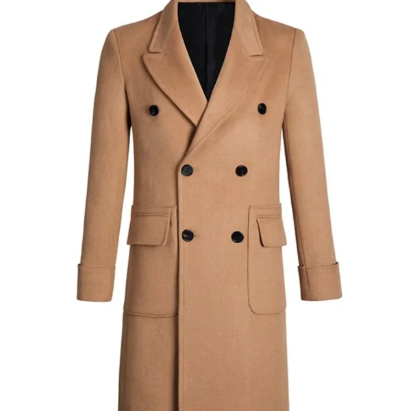 Men's Double Breasted Polo Coat 100% Wool Winter Overcoat Warm Fashionable Outerwear for Cold Weather