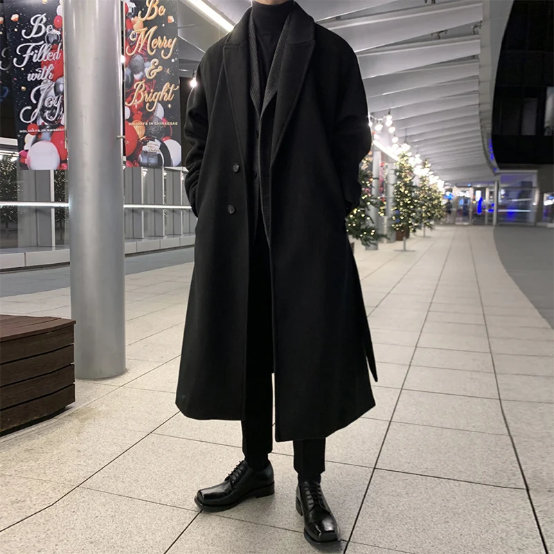 Korean Fashion Winter Jacket and Coat Men 2025 Mens Casual Thicken Wool Oversized Overcoat Male Streetwear Warm Belt Long Coats