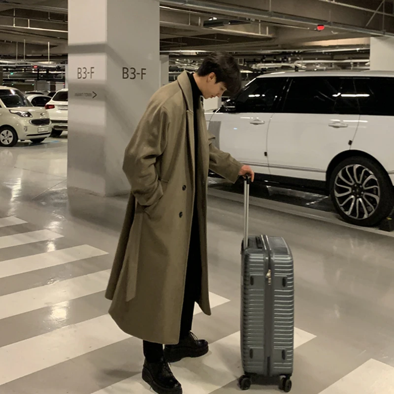 Korean Fashion Winter Jacket and Coat Men 2025 Mens Casual Thicken Wool Oversized Overcoat Male Streetwear Warm Belt Long Coats