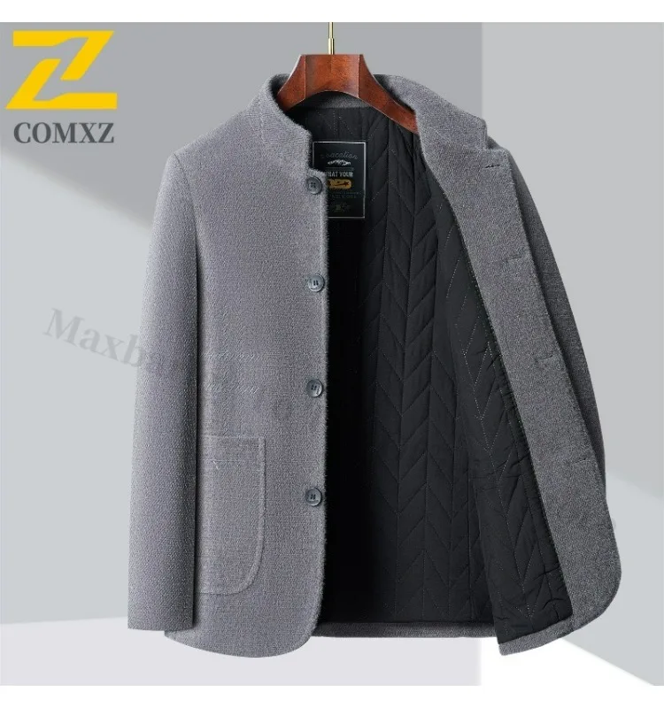 Winter Men Chenille Jacket 2025 Stand Collar Premium Business Casual Wool Blend Coat High End Fashion Warm Classic TrenchCoat