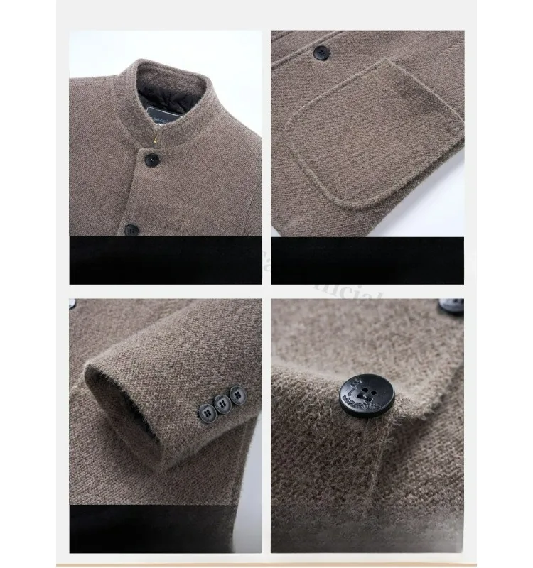 Winter Men Chenille Jacket 2025 Stand Collar Premium Business Casual Wool Blend Coat High End Fashion Warm Classic TrenchCoat