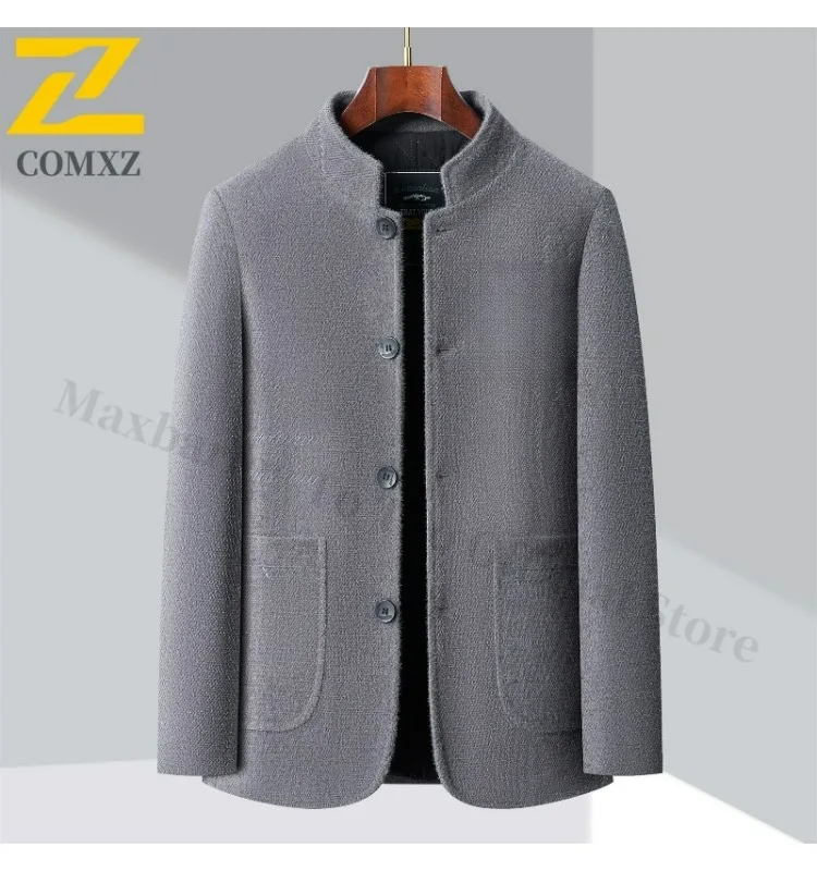 Winter Men Chenille Jacket 2025 Stand Collar Premium Business Casual Wool Blend Coat High End Fashion Warm Classic TrenchCoat