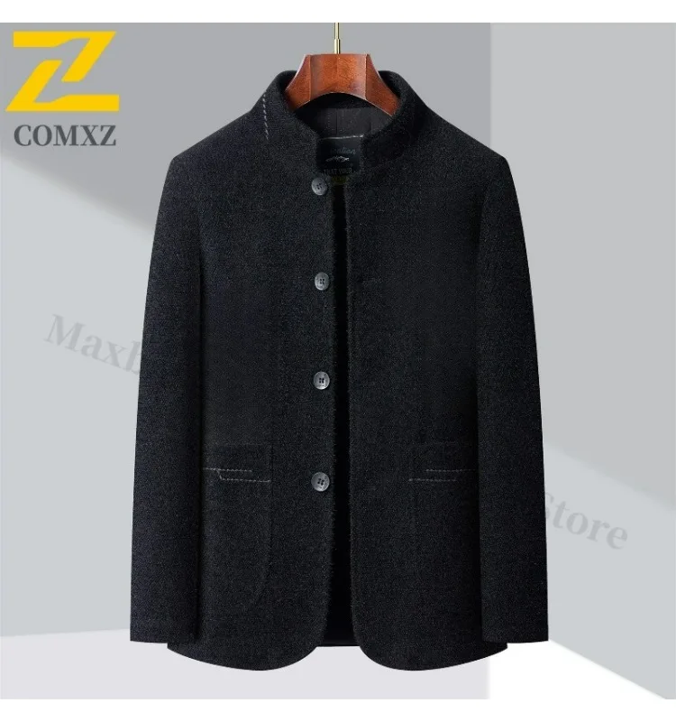 Winter Men Chenille Jacket 2025 Stand Collar Premium Business Casual Wool Blend Coat High End Fashion Warm Classic TrenchCoat