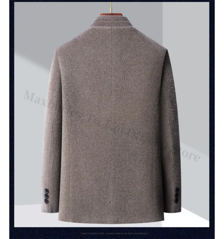 Winter Men Chenille Jacket 2025 Stand Collar Premium Business Casual Wool Blend Coat High End Fashion Warm Classic TrenchCoat
