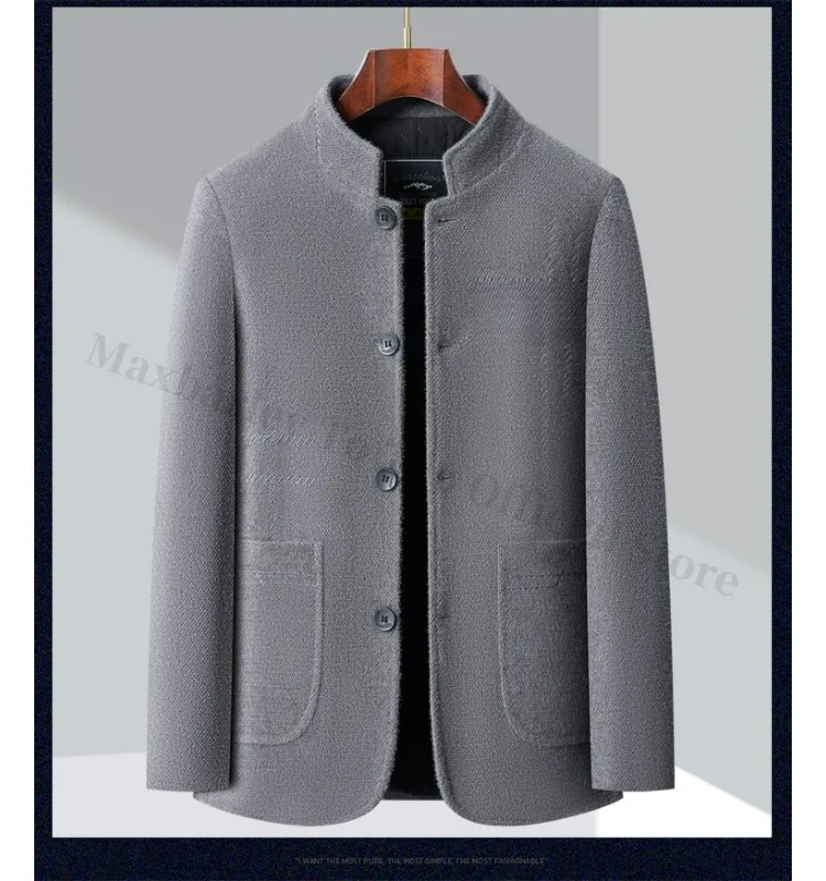 Winter Men Chenille Jacket 2025 Stand Collar Premium Business Casual Wool Blend Coat High End Fashion Warm Classic TrenchCoat