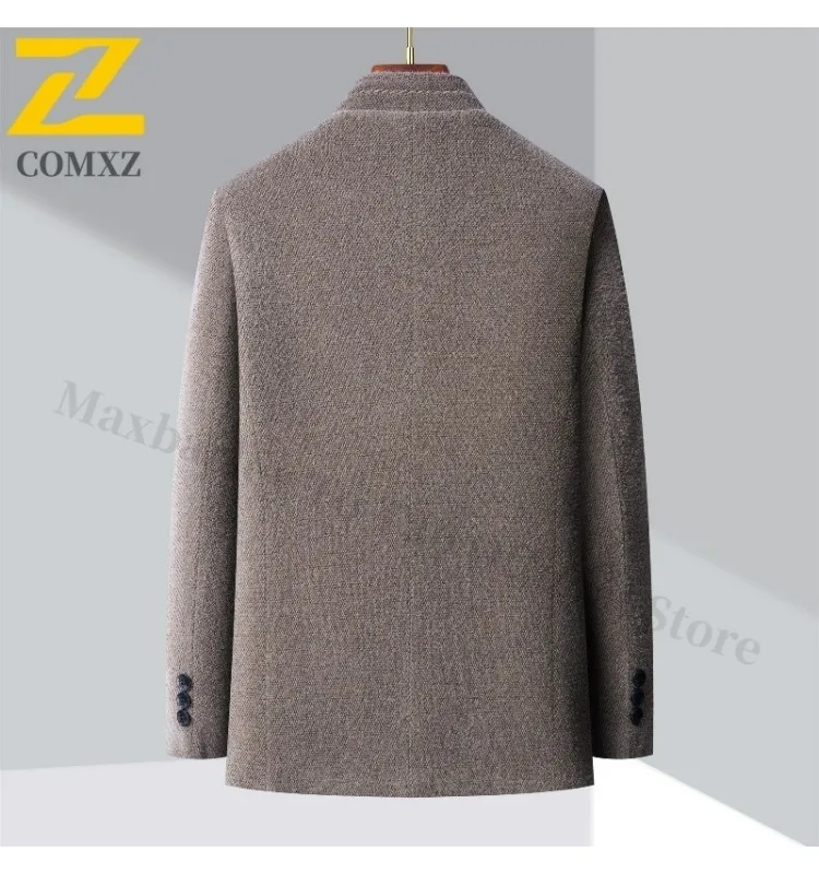 Winter Men Chenille Jacket 2025 Stand Collar Premium Business Casual Wool Blend Coat High End Fashion Warm Classic TrenchCoat