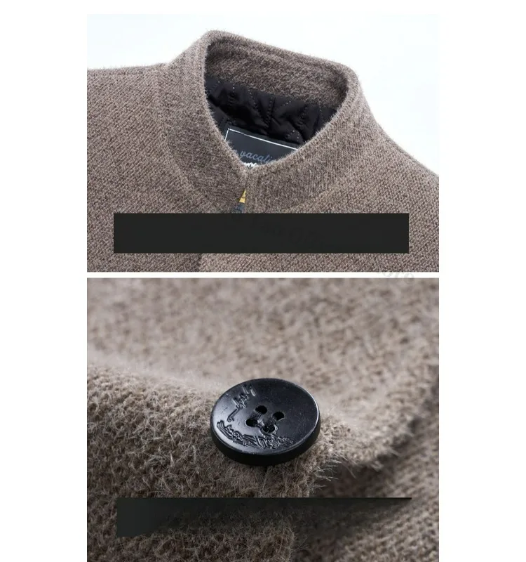 Winter Men Chenille Jacket 2025 Stand Collar Premium Business Casual Wool Blend Coat High End Fashion Warm Classic TrenchCoat