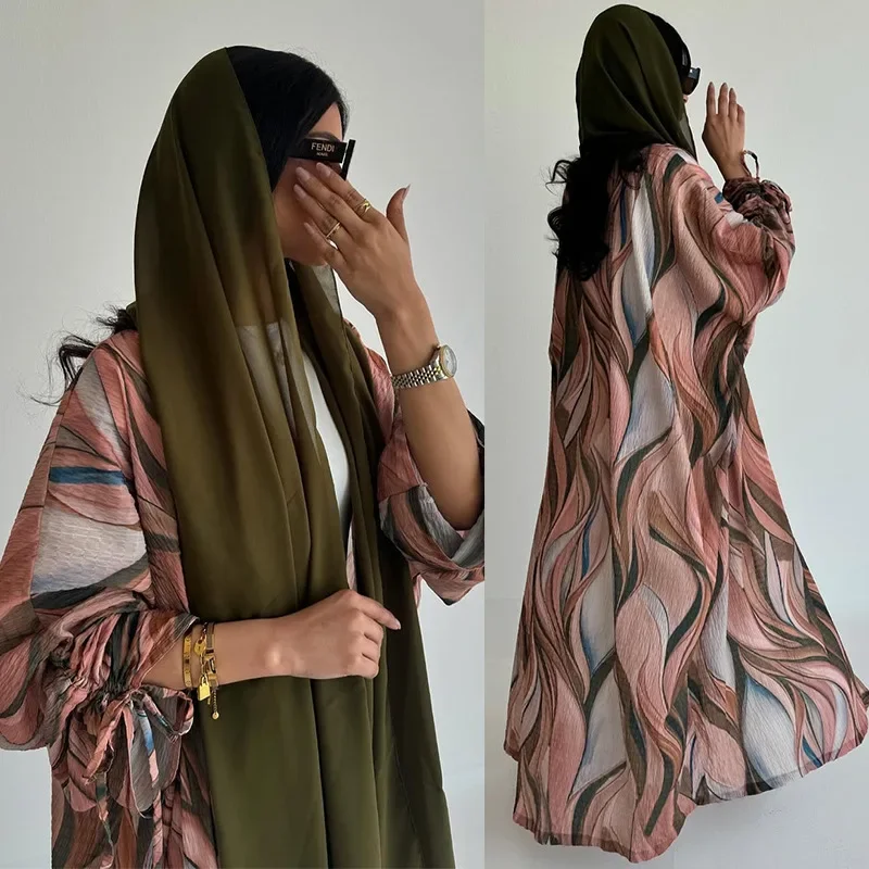 Eid Print Abaya Women Dress Muslim Cardigan String Sleeve Vestidos Largos Party Jalabiya Ramadan Kaftan Arab Long Robe 2025 Eid Print Abaya Women Dress Muslim Cardigan String Sleeve Vestidos Largos Party Jalabiya Ramadan Kaftan Arab Long Robe 2025