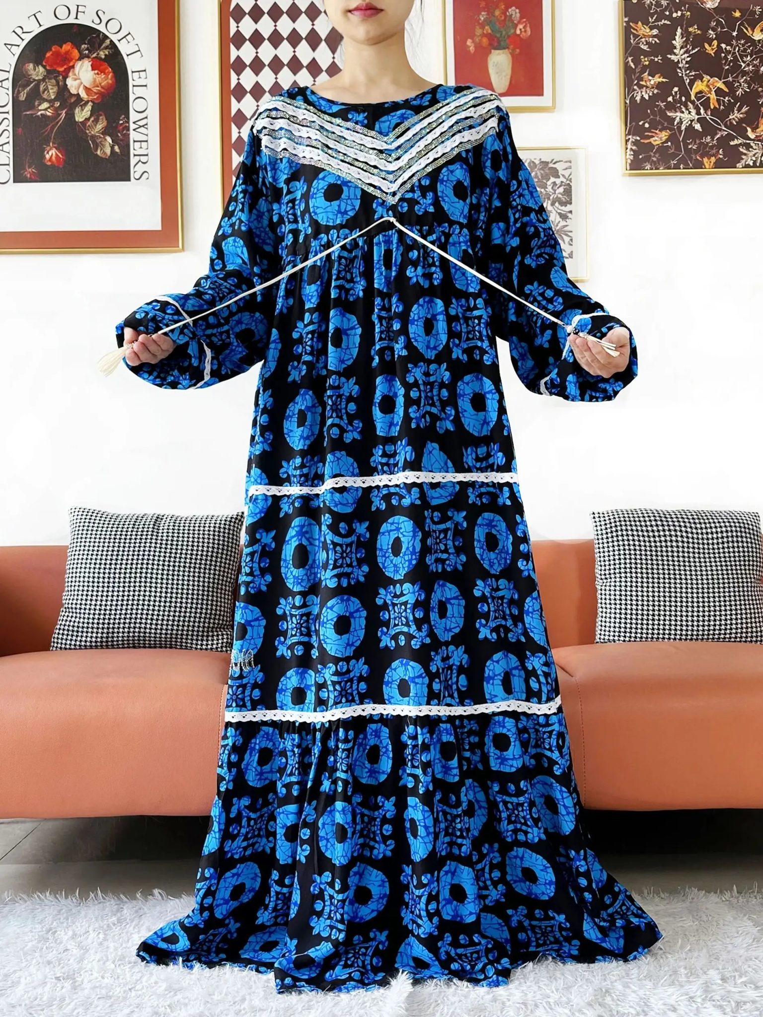 2025 High Grade Fabric KASHKHA Women Dresses Long Sleeve Dress Cotton Abaya Big Scarf Boubou Maxi Islam Women Dress African