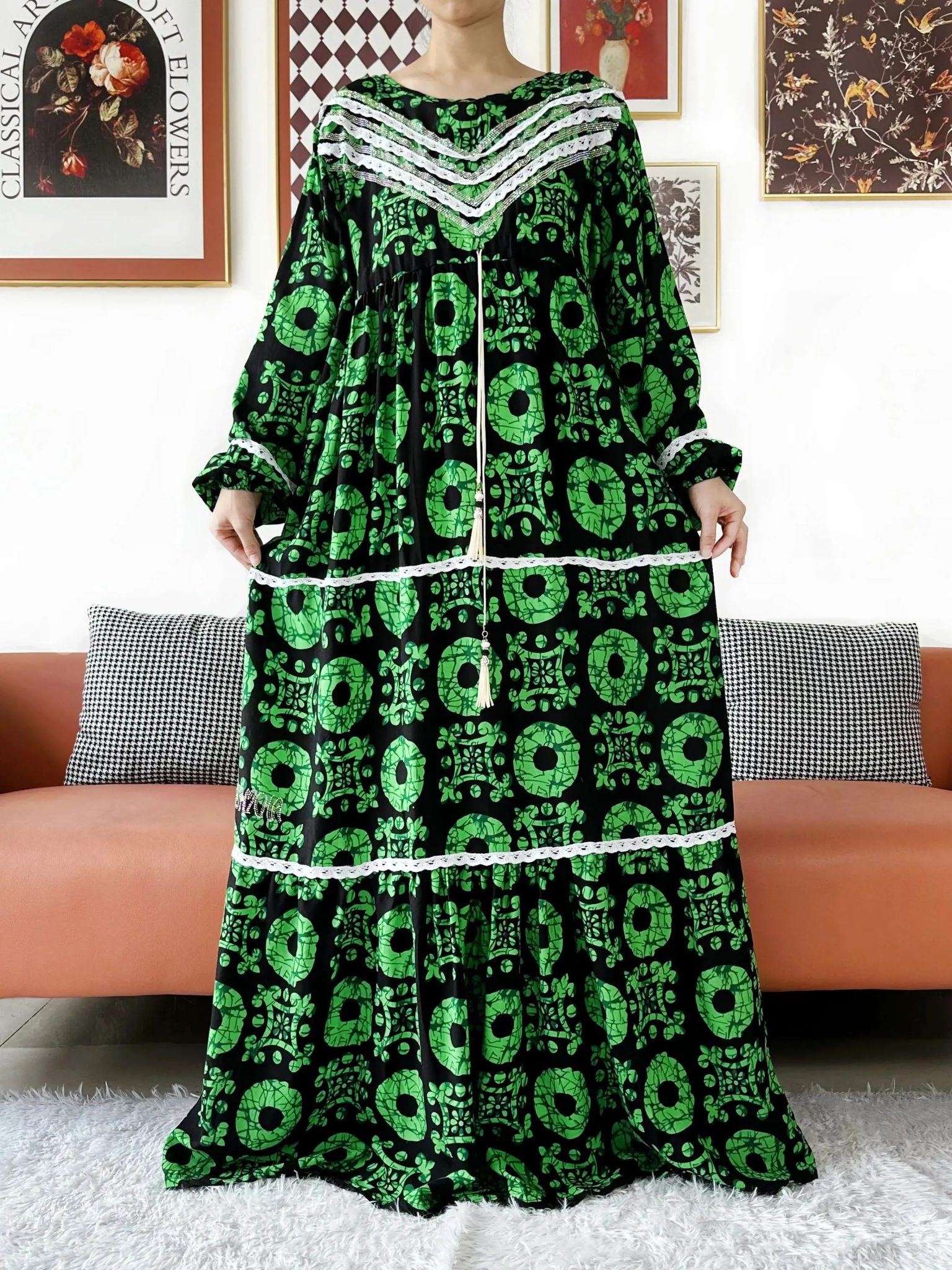 2025 High Grade Fabric KASHKHA Women Dresses Long Sleeve Dress Cotton Abaya Big Scarf Boubou Maxi Islam Women Dress African