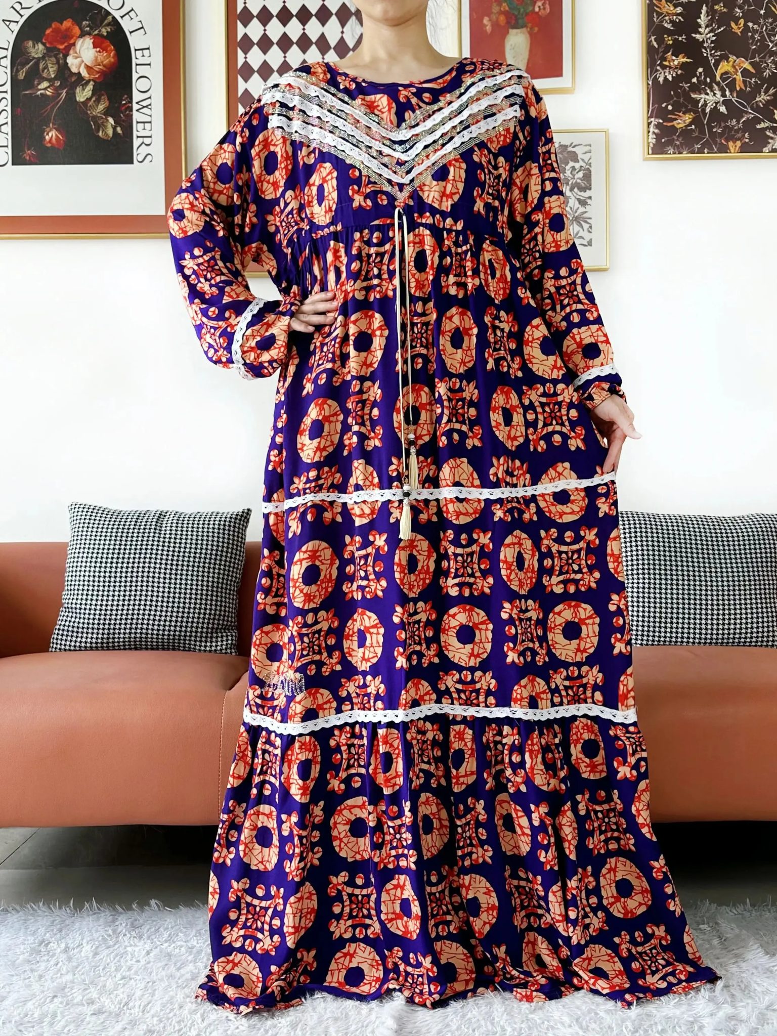 2025 High Grade Fabric KASHKHA Women Dresses Long Sleeve Dress Cotton Abaya Big Scarf Boubou Maxi Islam Women Dress African