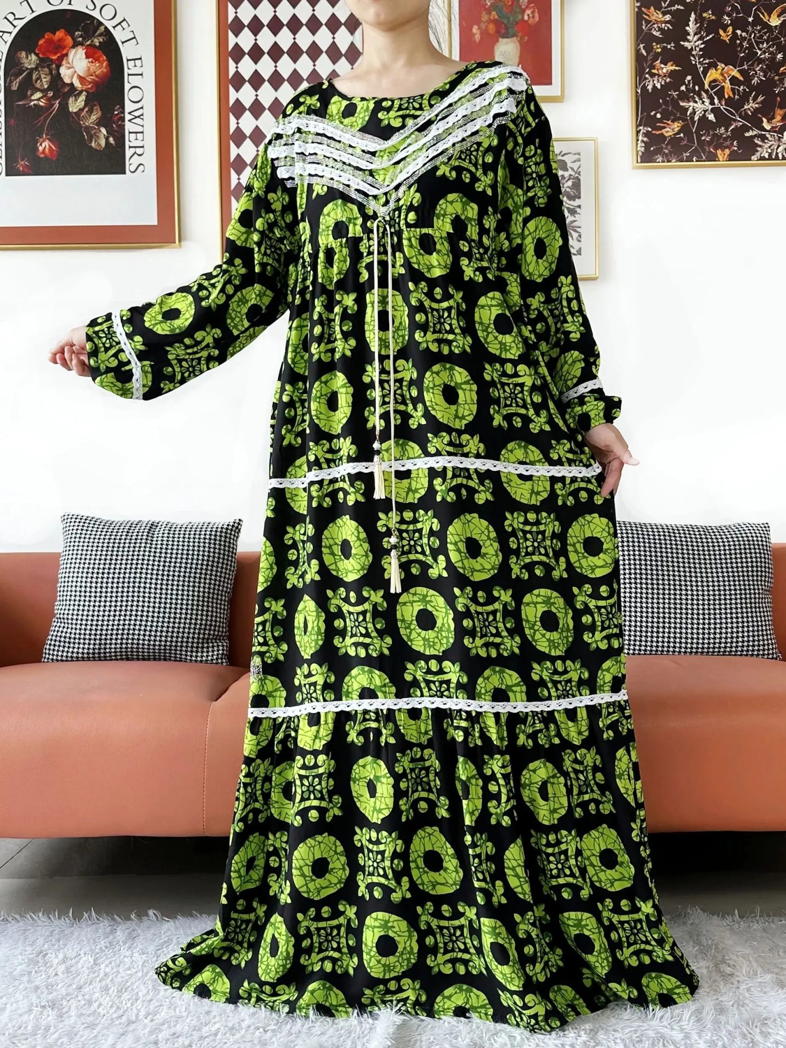 2025 High Grade Fabric KASHKHA Women Dresses Long Sleeve Dress Cotton Abaya Big Scarf Boubou Maxi Islam Women Dress African