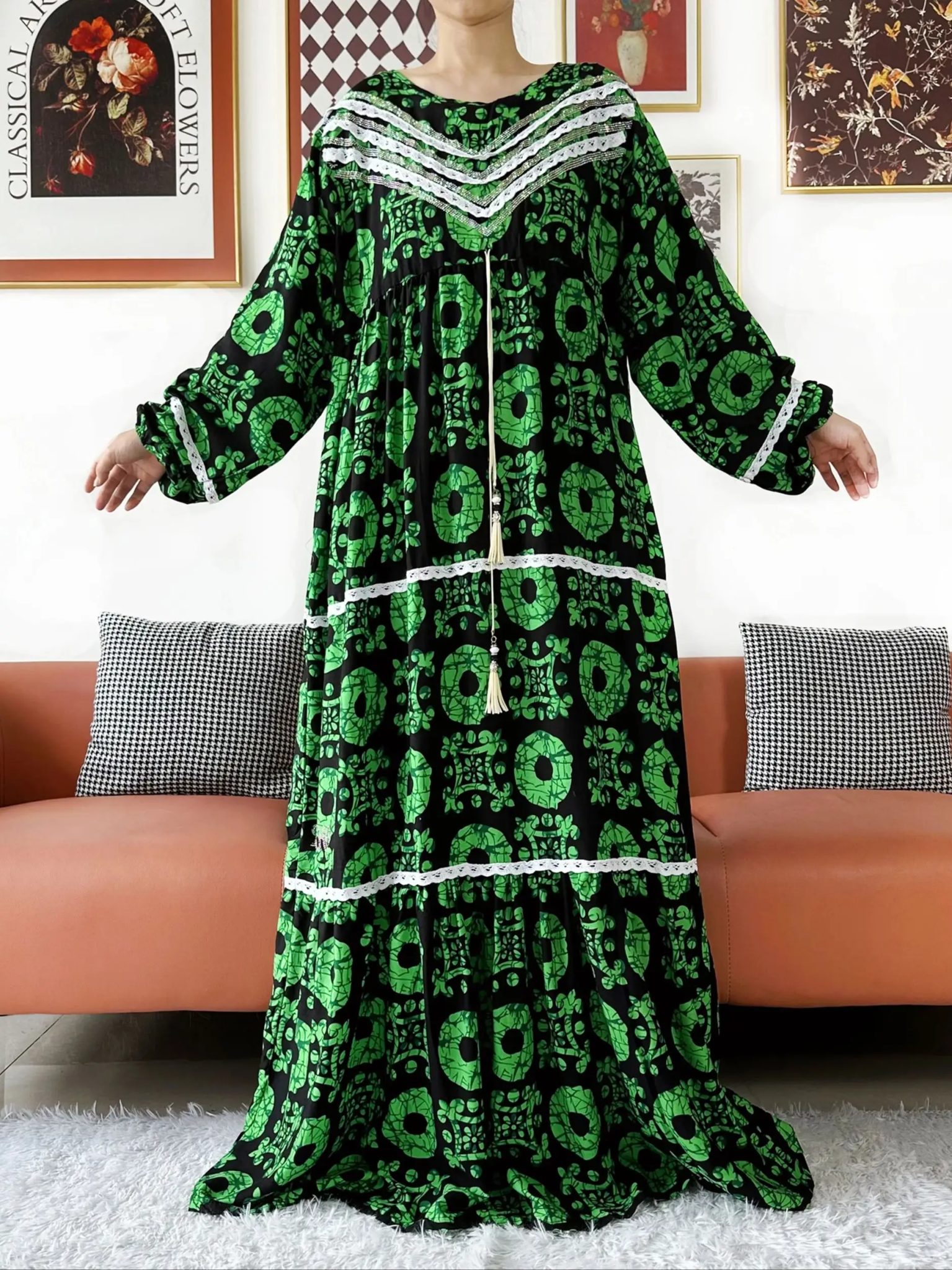 2025 High Grade Fabric KASHKHA Women Dresses Long Sleeve Dress Cotton Abaya Big Scarf Boubou Maxi Islam Women Dress African