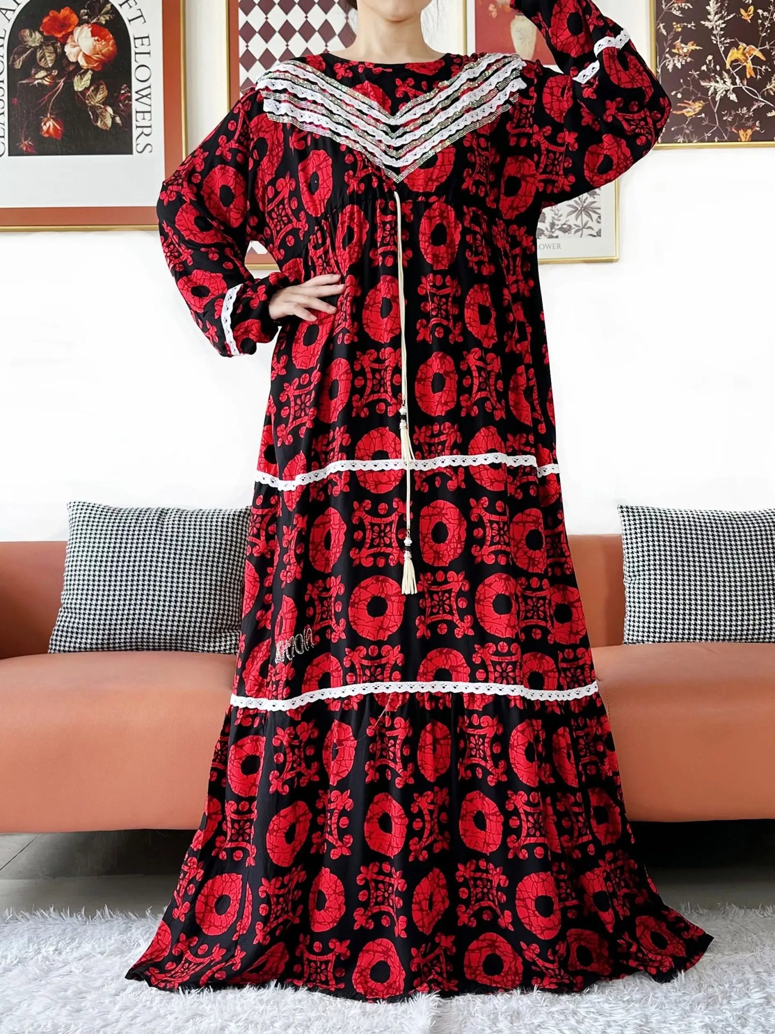 2025 High Grade Fabric KASHKHA Women Dresses Long Sleeve Dress Cotton Abaya Big Scarf Boubou Maxi Islam Women Dress African