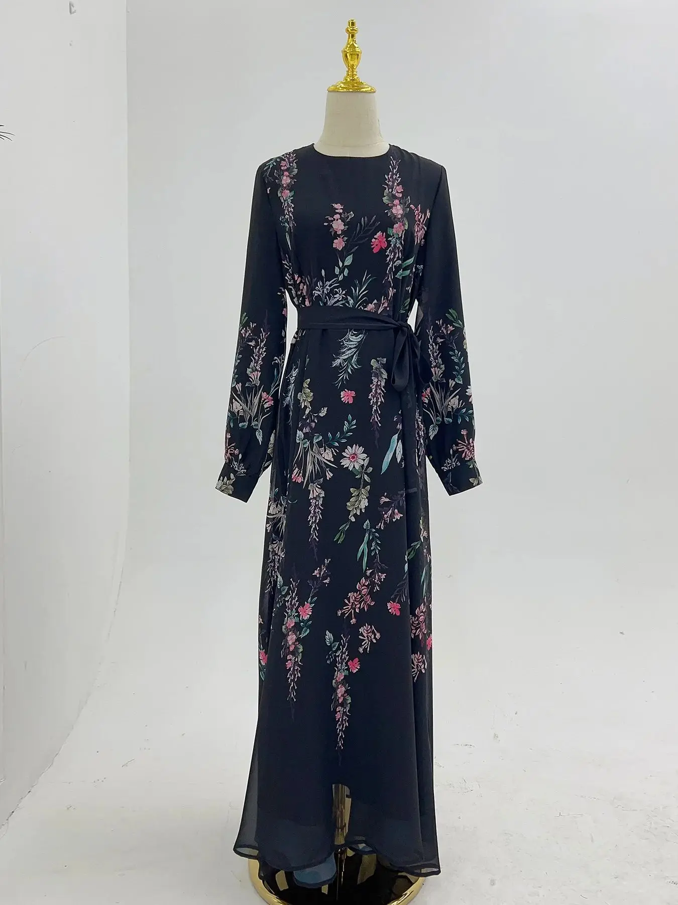 2070442-nl8h8c.jpg Ramadan Eid printed Fashion Abaya Muslim Dress female Islamic Kaftan Robe Musulman Abaya With Belt wy2289 - Image 4