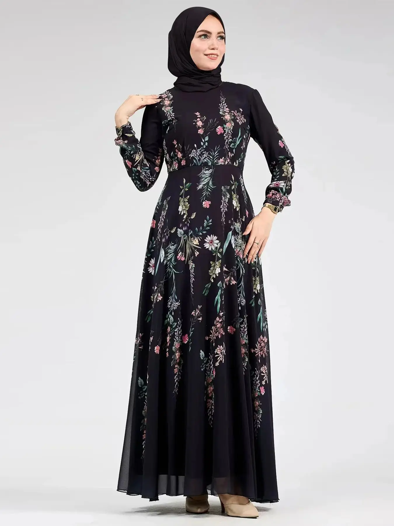 2070442-udwvrp.jpg Ramadan Eid printed Fashion Abaya Muslim Dress female Islamic Kaftan Robe Musulman Abaya With Belt wy2289 - Image 3