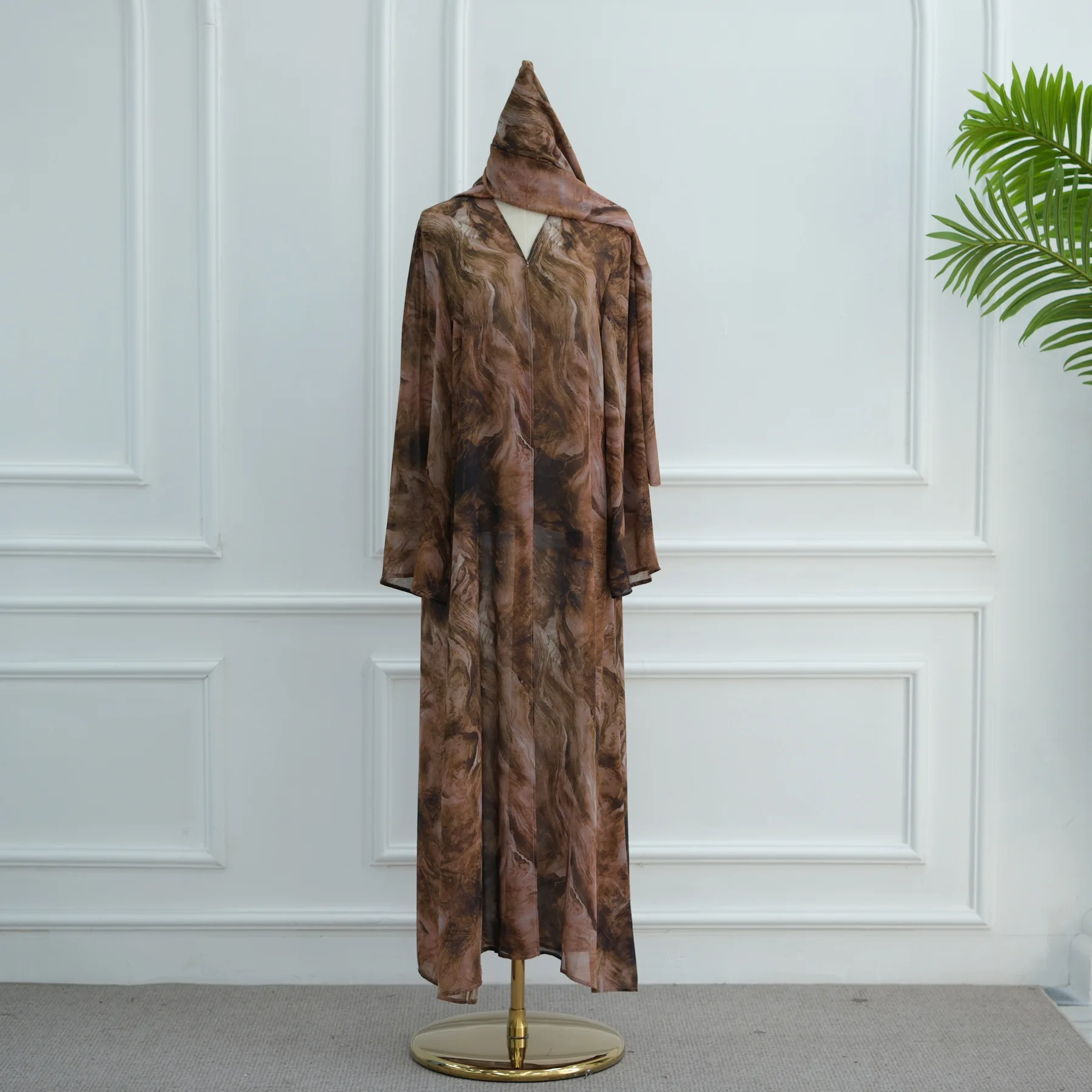 UNI Middle Eastern Tie Dye Loose Abaya Full Sleeve Open Front Abayas Turkey Kaftan Arabian Maxi Dresses Women Jilbabs With Hijab