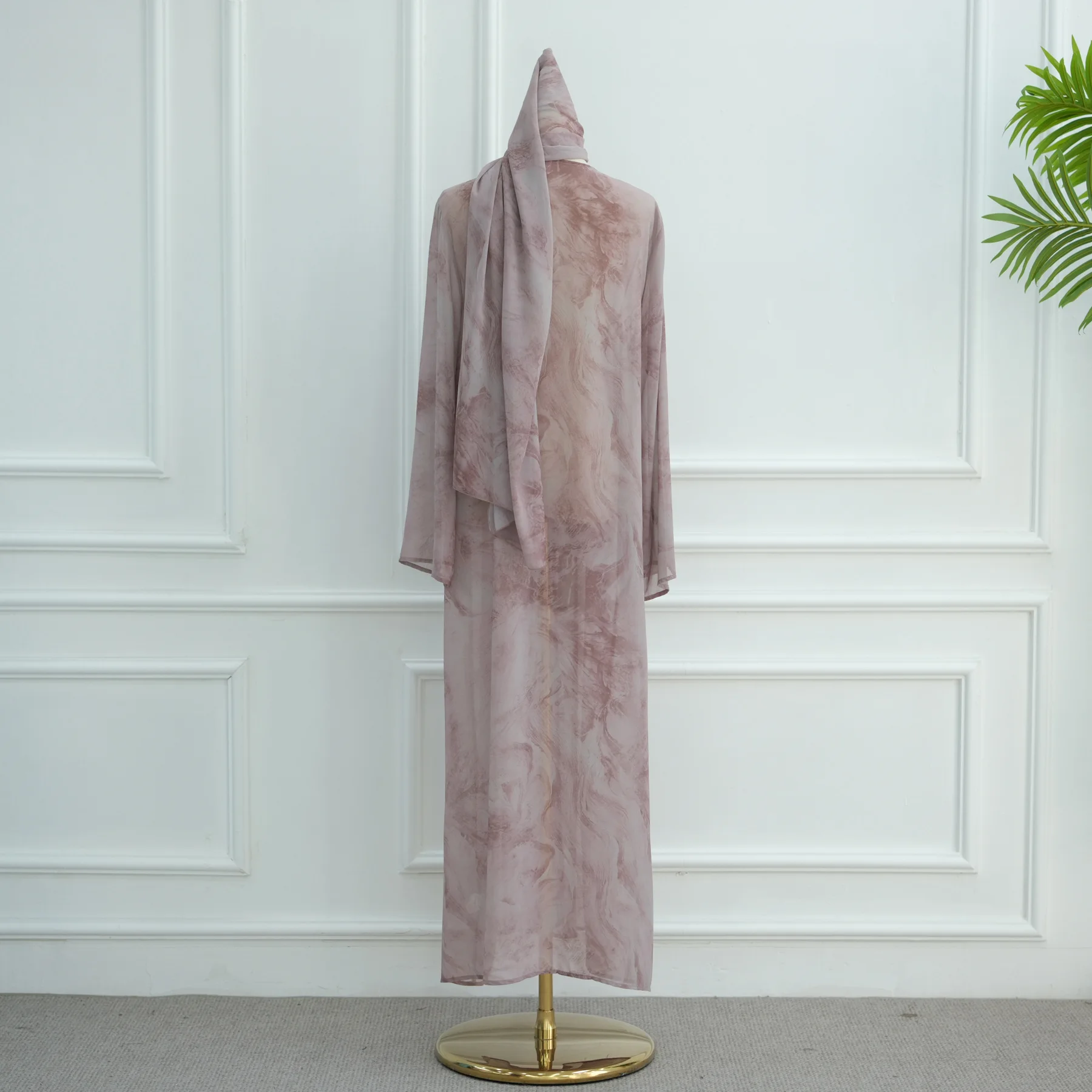 UNI Middle Eastern Tie Dye Loose Abaya Full Sleeve Open Front Abayas Turkey Kaftan Arabian Maxi Dresses Women Jilbabs With Hijab