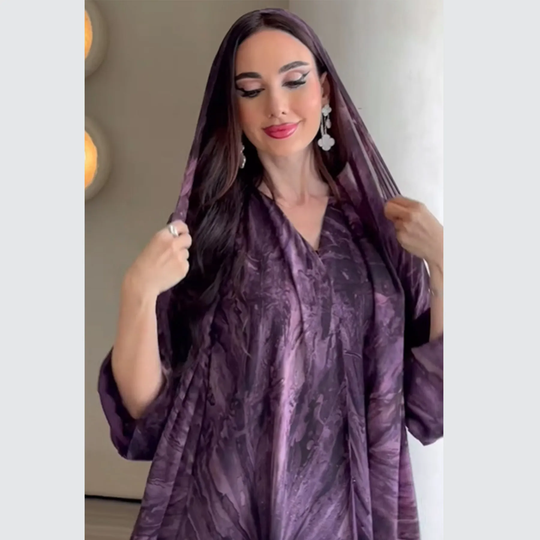 UNI Middle Eastern Tie Dye Loose Abaya Full Sleeve Open Front Abayas Turkey Kaftan Arabian Maxi Dresses Women Jilbabs With Hijab