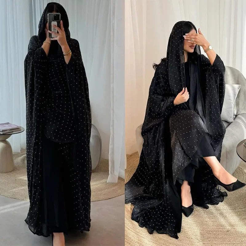 Muslim Dress Women Abaya with Scarf Diamond 2 Piece Set Party Headscarf Arab Long Robe Morocco Dubai Kaftan Vestidos Jalabiya Muslim Dress Women Abaya with Scarf Diamond 2 Piece Set Party Headscarf Arab Long Robe Morocco Dubai Kaftan Vestidos Jalabiya