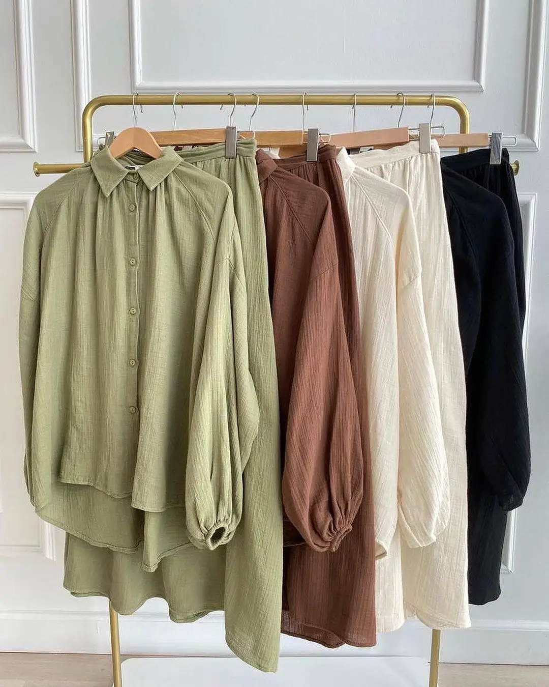 2 Piece Long Sleeve Shirt+Skirts Eid Muslim Women Elegant Sets Abaya Dubai Turkey Islamic Casual Tops Solid Color Skirt Fashion