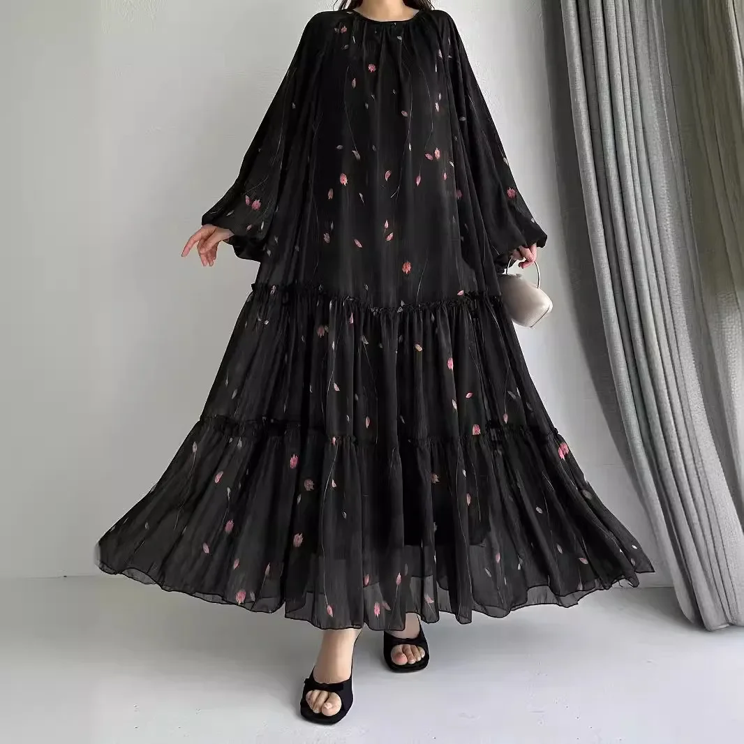 Eid Muslim Abaya Dress for Women Print Chiffon Sashes Jalabiya Kaftan Islam Vestidos Largo Arab Long Robe Ramadan Morocco Abayas