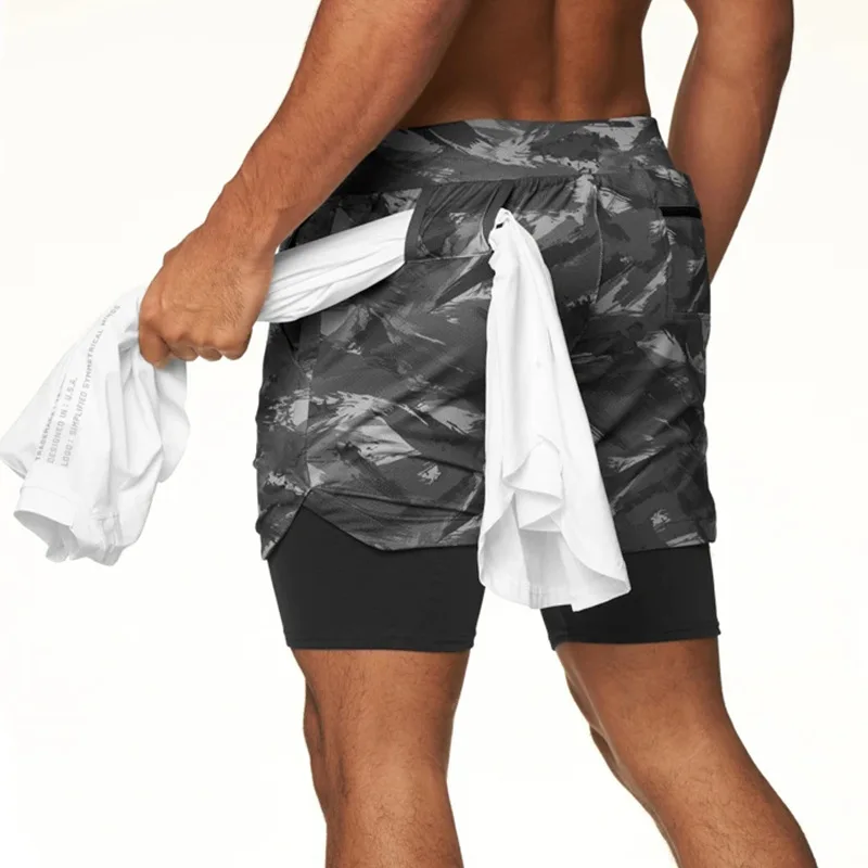 2025 Camo Running Shorts Men 2 In 1 Double-deck Quick Dry GYM Sport Shorts Fitness Jogging Workout Shorts Men Sports Short Pants