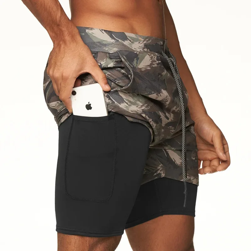 2025 Camo Running Shorts Men 2 In 1 Double-deck Quick Dry GYM Sport Shorts Fitness Jogging Workout Shorts Men Sports Short Pants