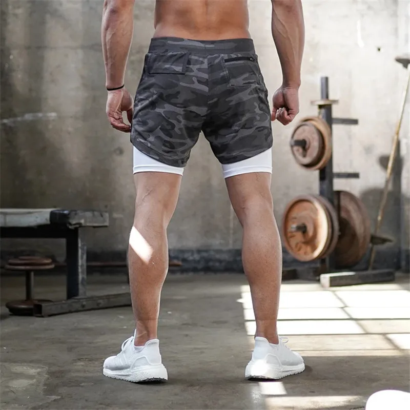 2025 Camo Running Shorts Men 2 In 1 Double-deck Quick Dry GYM Sport Shorts Fitness Jogging Workout Shorts Men Sports Short Pants